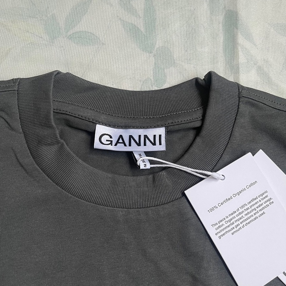 Ganni Charcoal Crewneck Logo Tee with Tag - Picture 2 of 5